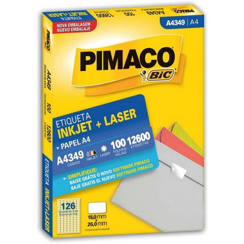 ETIQUETA LASER A4 349 100 FOLHAS PIMACO - REF. A4 349 - 1 UNIDADE