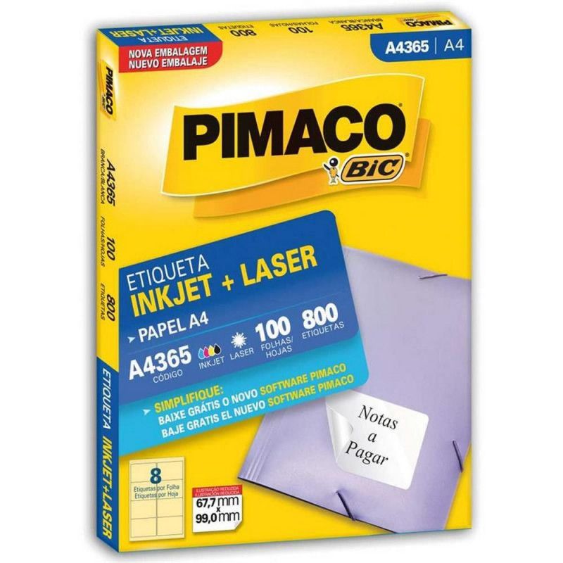 ETIQUETA LASER A4 365 100 FOLHAS PIMACO - REF. A4 365 - 1 UNIDADE