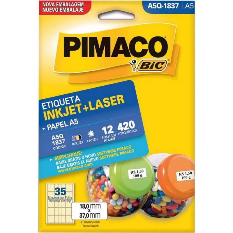 ETIQUETA A5Q-1837 12 FOLHAS  PIMACO - REF. A5Q-1837 - 1 UNIDADE