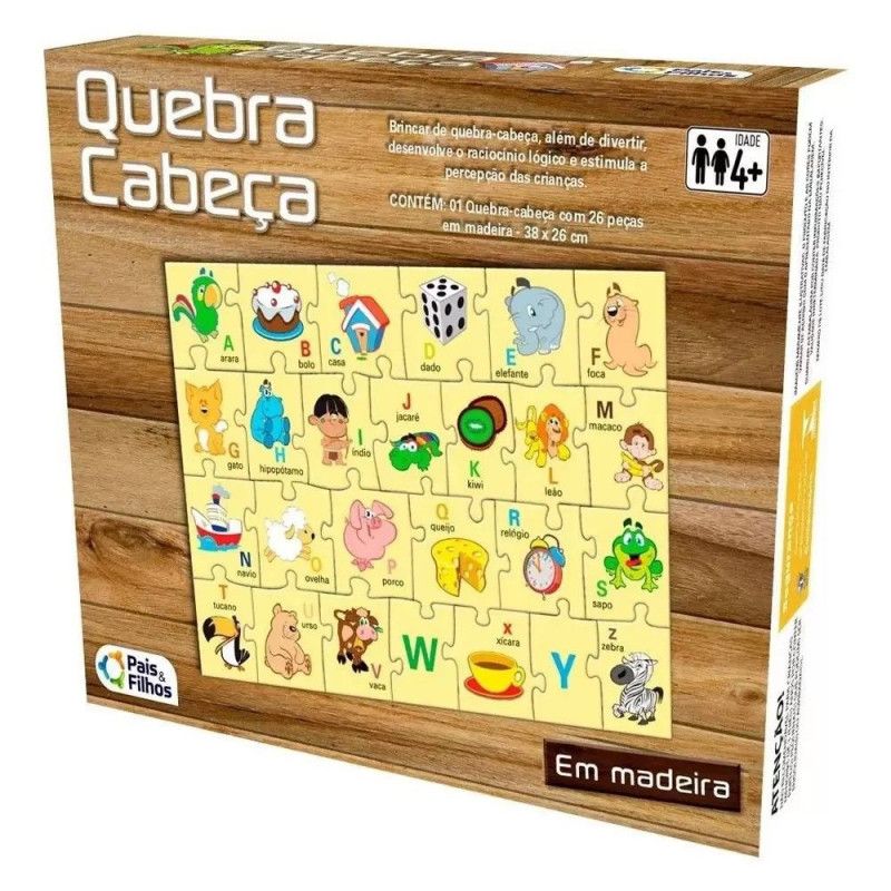 QUEBRA CABECA ALFABETO MADEIRA 26 PECAS - REF. 7322 - 1 UNIDADE