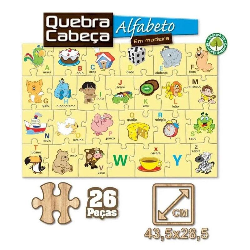 QUEBRA CABECA ALFABETO MADEIRA 26 PECAS - REF. 7322 - 1 UNIDADE