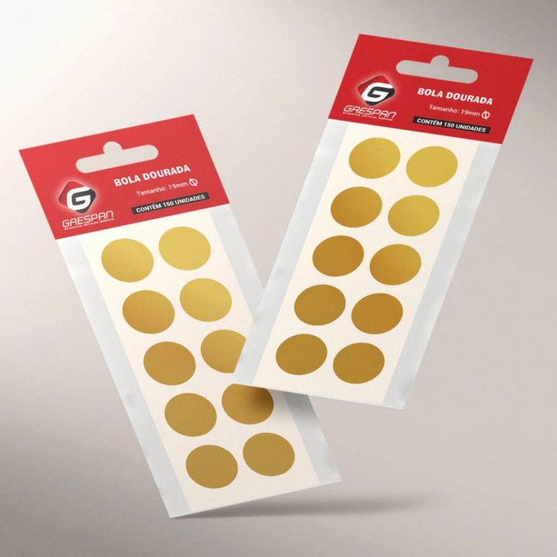 ETIQUETA 19MM BOLA OURO COM 150 ETIQUETAS GRESPAN - 1 UNIDADE