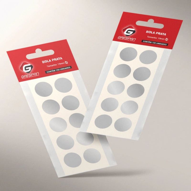 ETIQUETA 19MM BOLA PRATA COM 150 ETIQUETAS GRESPAN - 1 UNIDADE