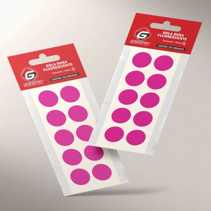 ETIQUETA 19MM BOLA ROSA FLUORESCENTE COM 150 GRESPAN - 1 UNIDADE