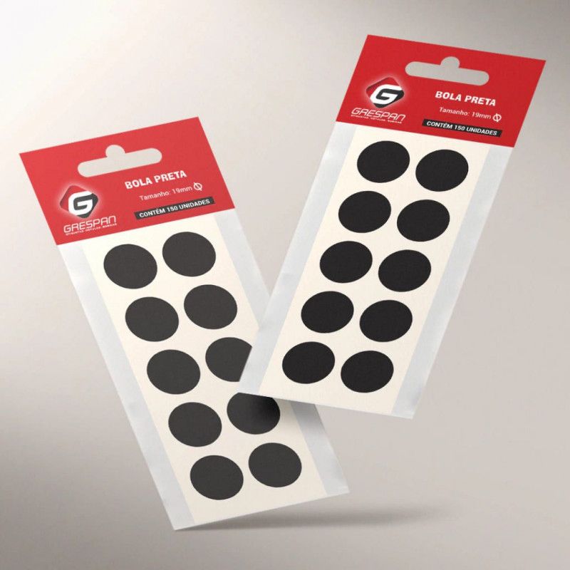 ETIQUETA 19MM BOLA PRETO COM 150 GRESPAN - 1 UNIDADE