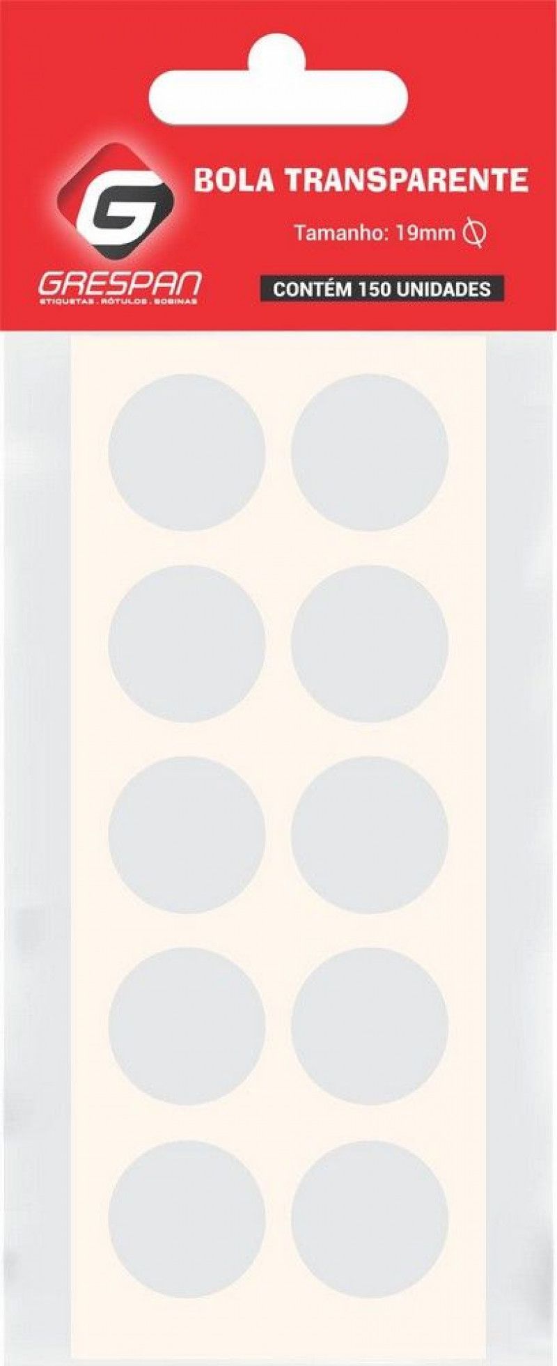ETIQUETA 19MM BOLA TRANSPARENTE COM 150 GRESPAN - 1 UNIDADE