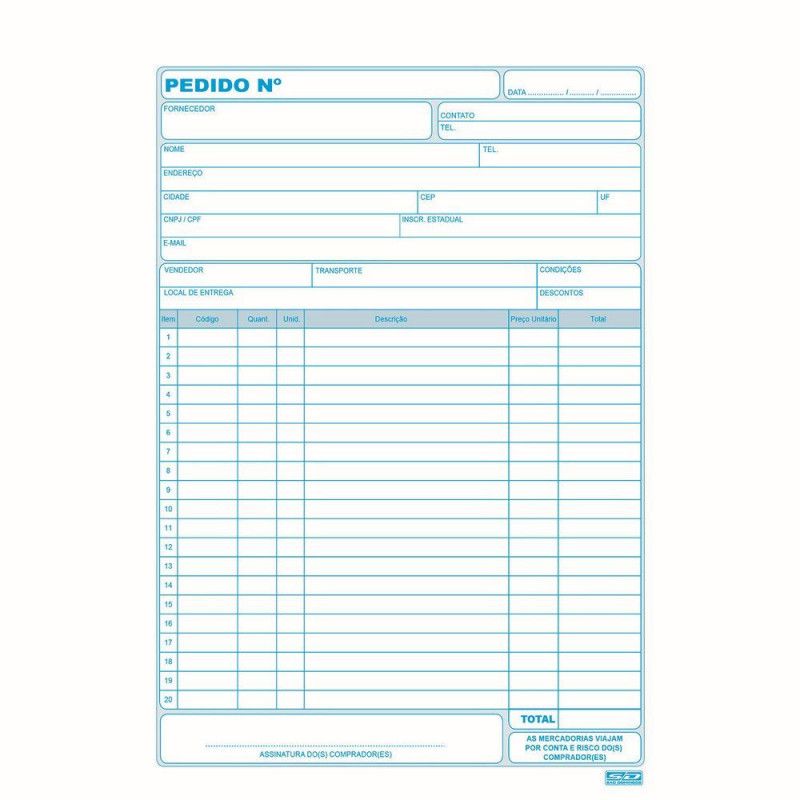 BLOCO PEDIDO 2 VIAS 1/18 155X215 AZUL 25X2 - REF. 6652 - PACOTE COM 20 UNIDADES