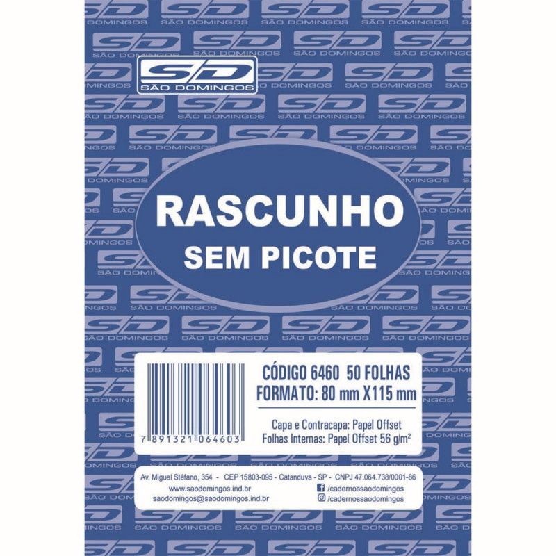BLOCO RASCUNHO SEM PICOTE 50 FOLHAS 80X115 SAO DOMINGOS - REF. 6460 - PACOTE COM 40 UNIDADES