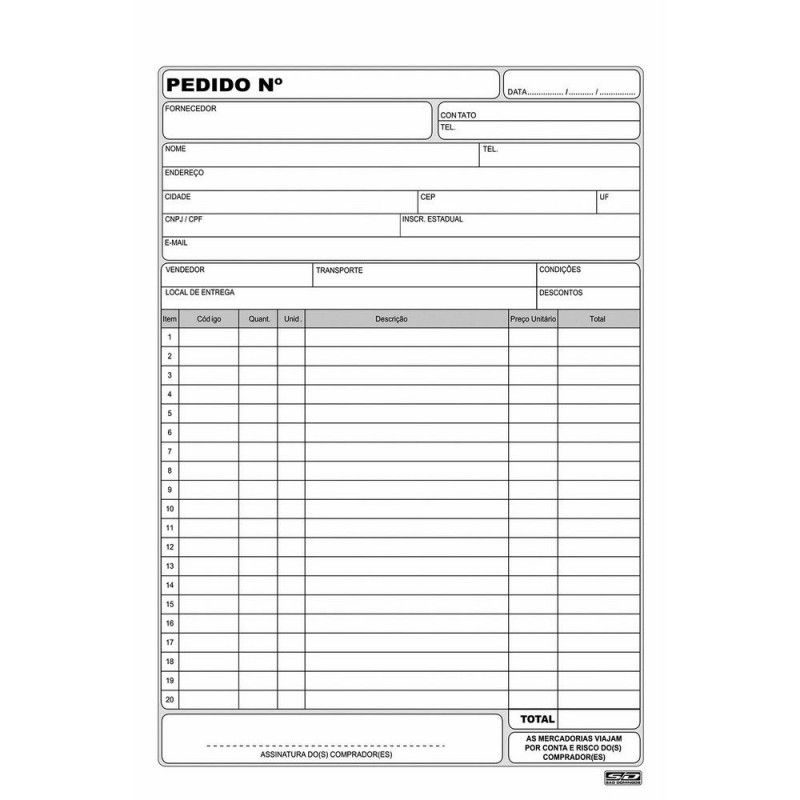 BLOCO PEDIDO 1 VIA 1/18 137X207 50 FOLHAS - REF. 6212 - PACOTE COM 20 UNIDADES