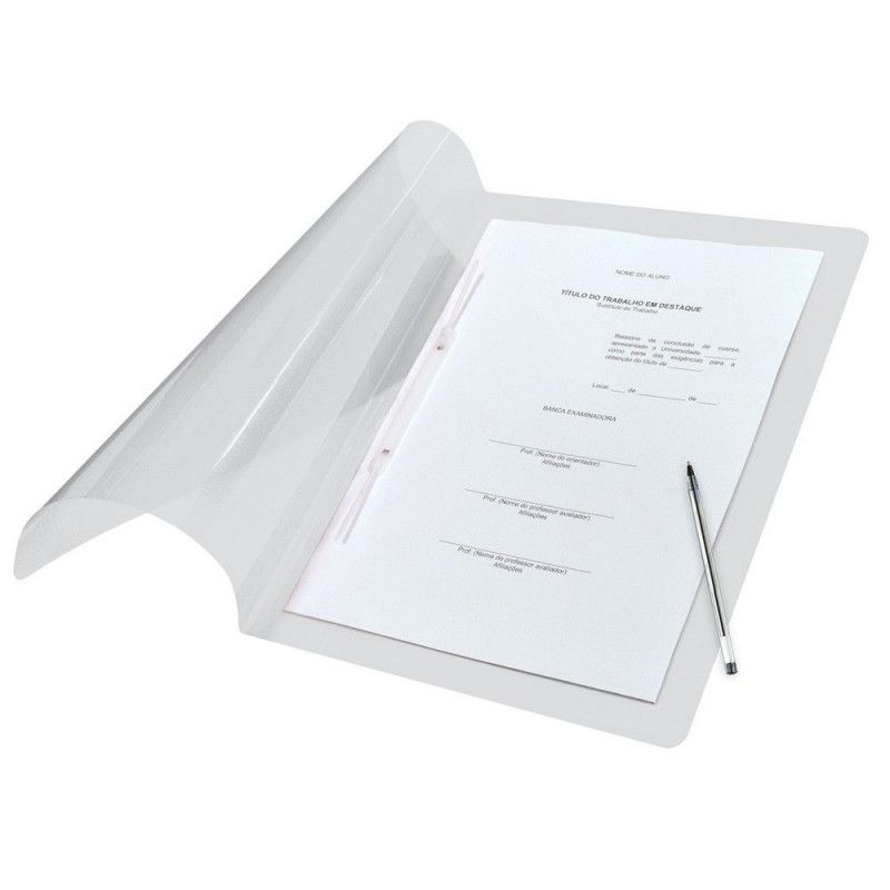 PASTA COM GRAMPO TRILHO PLASTICA TRANSPARENTE DAC - REF. 606TR - CAIXA COM 10 UNIDADES
