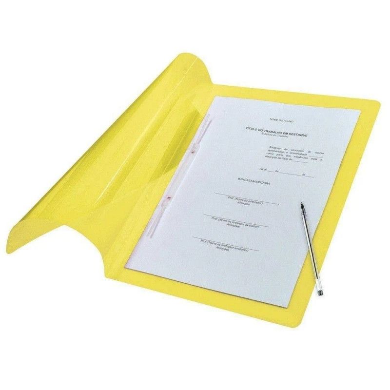 PASTA COM GRAMPO TRILHO PLASTICA AMARELO DAC - REF. 606AM - PACOTE COM 10 UNIDADES