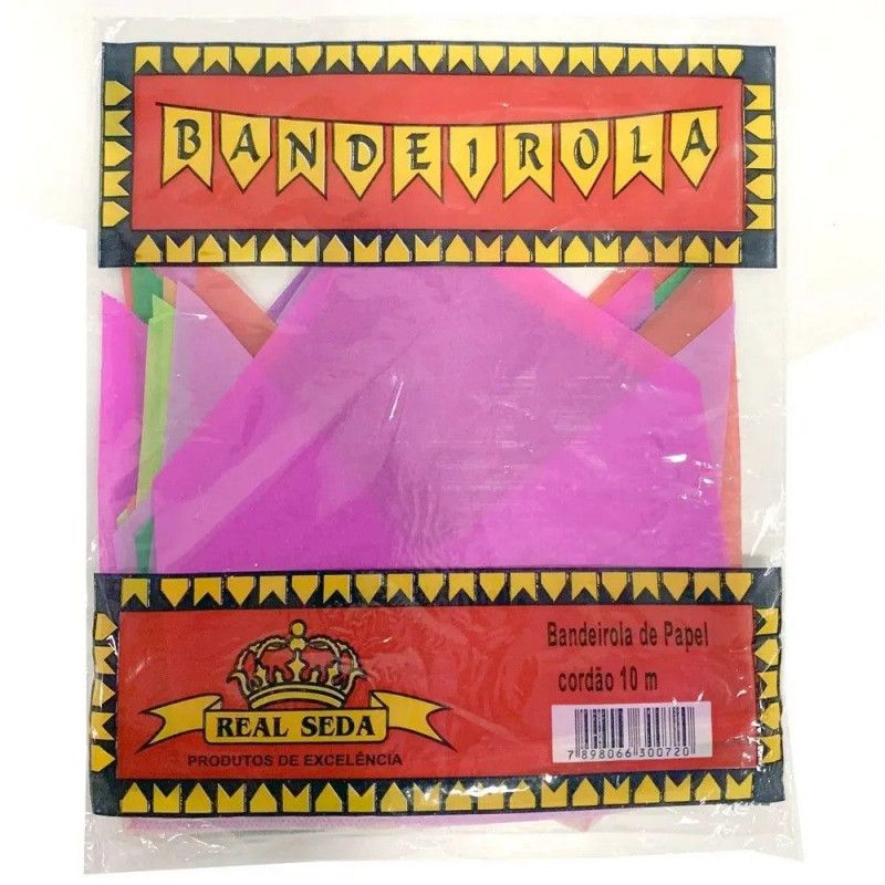 BANDEIRINHA JUNINA DE PAPEL 10 METROS REAL SEDA - 1 UNIDADE