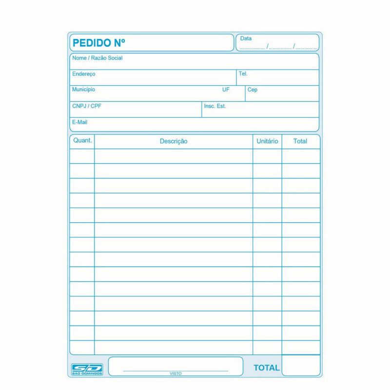 BLOCO PEDIDO 2 VIAS 1/36 AZUL 104X155 25X2 SAO DOMINGOS - REF. 6653 - PACOTE COM 20 UNIDADES