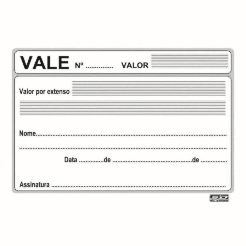 BLOCO VALE SEM CANHOTO 50 FOLHAS SAO DOMINGOS - REF. 6752 - PACOTE COM 20 UNIDADES