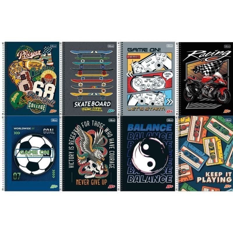 CADERNO 1 MATERIA CAPA DURA 96 FOLHAS MAIS MASCULINO - REF. 12795 - PACOTE COM 4 UNIDADES