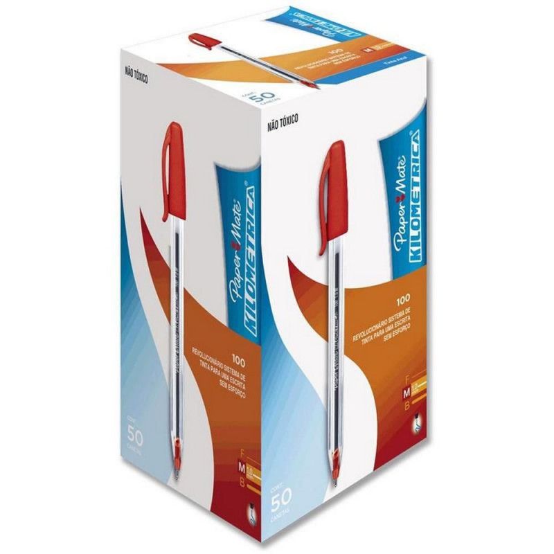 CANETA ESFEROGRAFICA 1.0 KILOMETRICA 100 VERMELHO - REF. 300068 - CAIXA COM 50 UNIDADES