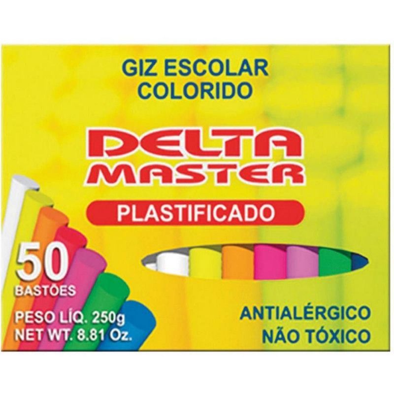GIZ ESCOLAR COLORIDO PLASTIFICADO COM 1500 UNIDADES DELTA - CAIXA COM 30 PECAS COM 50 UNIDADES