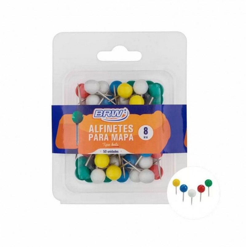 ALFINETE MAPA 8MM BOLA COM 50 UNIDADES BRW - 1 UNIDADE