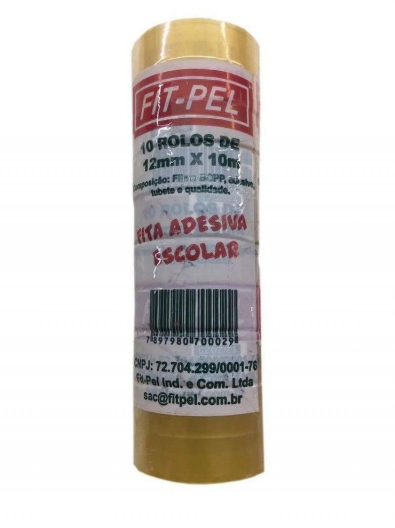 FITA ADESIVA TRANSPARENTE 12MMX10M FIT PEL - PACOTE COM 10 UNIDADES