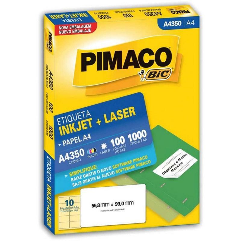ETIQUETA LASER A4 350 100 FOLHAS PIMACO - REF. A4 350 - 1 UNIDADE 