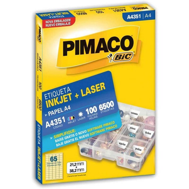 ETIQUETA LASER A4 351 100 FOLHAS PIMACO - REF. A4 351 - 1 UNIDADE
