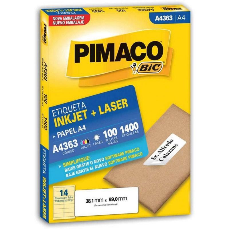 ETIQUETA LASER A4 363 100 FOLHAS PIMACO - REF. A4 363 - 1 UNIDADE