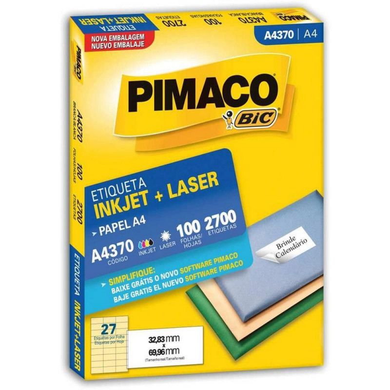 ETIQUETA LASER A4 370 100 FOLHAS PIMACO - REF. A4 370 - 1 UNIDADE