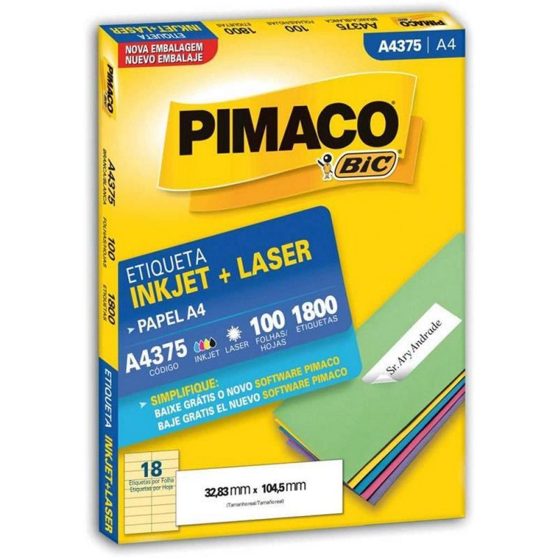 ETIQUETA LASER A4 375 100 FOLHAS PIMACO - REF. A4 375 - 1 UNIDADE