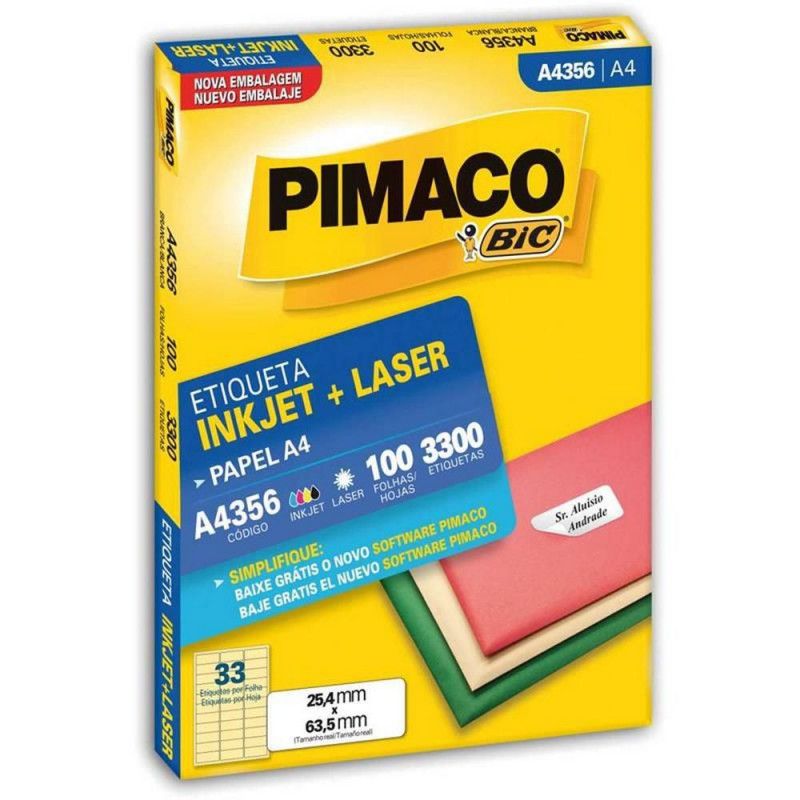 ETIQUETA LASER A4 356 100 FOLHAS PIMACO - REF. A4 356 - 1 UNIDADE