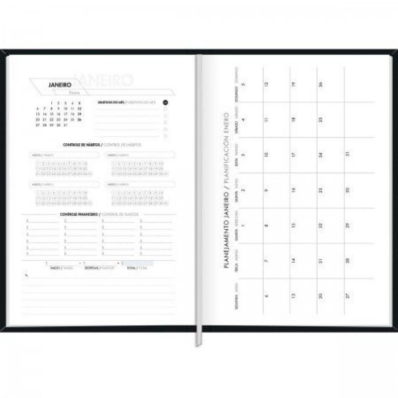 AGENDA COSTURADA NAPOLI PRETO M5 TILIBRA 2025 - REF. 130087 - PACOTE COM 4 UNIDADES