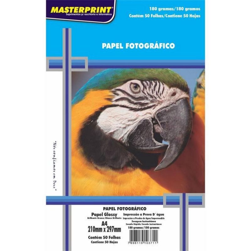 PAPEL FOTOGRAFICO A4 180G 50 FOLHAS MASTERPRINT - REF. 302010004 - 1 UNIDADE