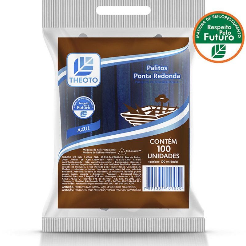 PALITO SORVETE COLORIDO AZUL COM 100 UNIDADES THEOTO - REF. 51084 - 1 UNIDADE