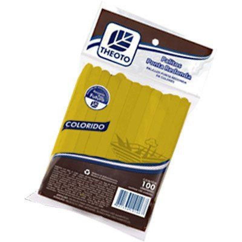 PALITO SORVETE COLORIDO AMARELO COM 100 UNIDADES THEOTO - REF. 51087 - 1 UNIDADE