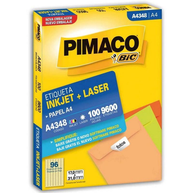 ETIQUETA LASER A4 348 100 FOLHAS PIMACO - REF. A4 348 - 1 UNIDADE