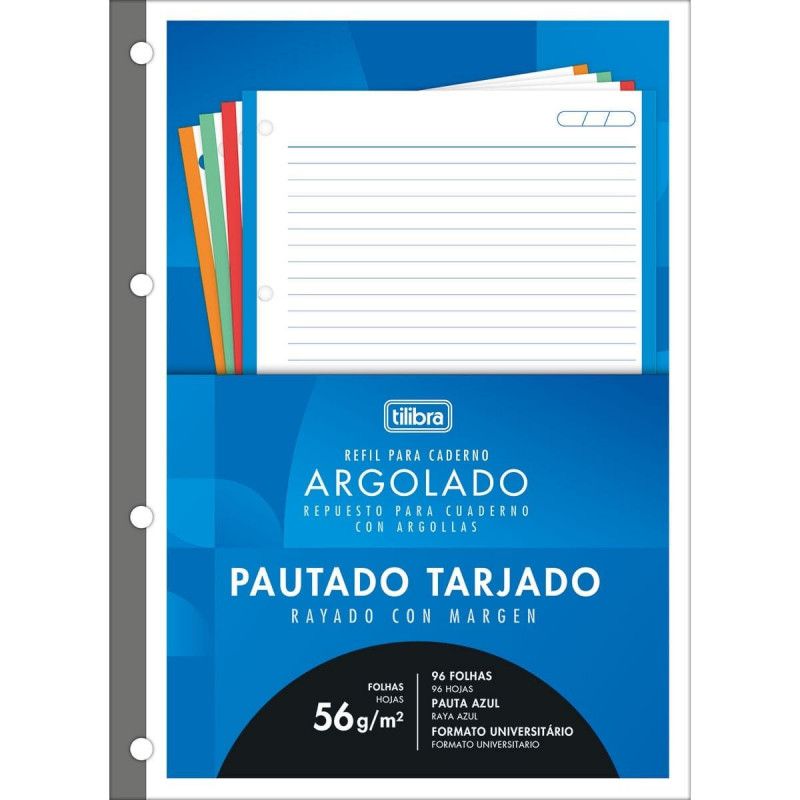 BLOCO PARA FICHARIO 96 FOLHAS TARJADO TILIBRA - REF. 12291 - CAIXA COM 10 UNIDADES