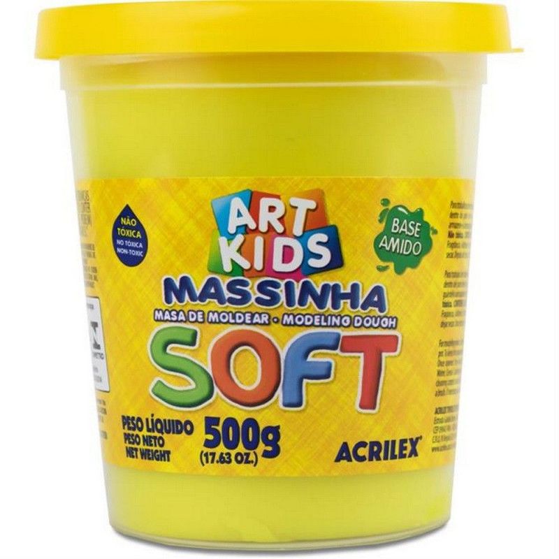 MASSA MODELAR SOFT 150G AMARELO LIMAO ACRILEX - REF. 102 - CAIXA COM 6 UNIDADES