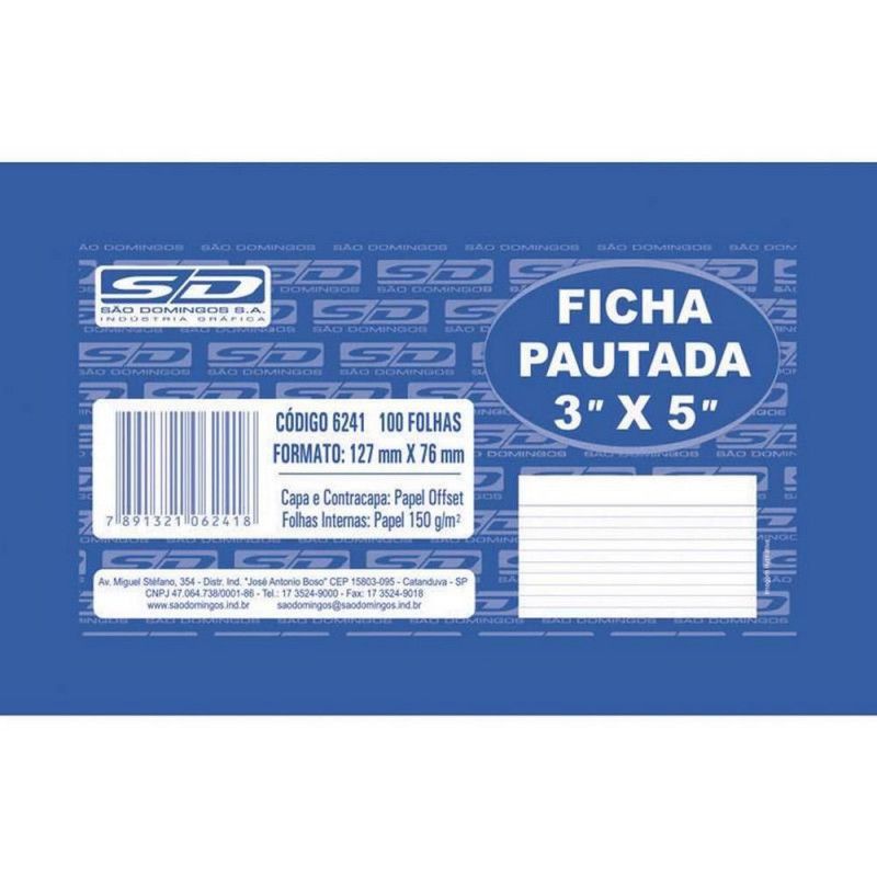 FICHA PAUTADA 3X5 SAO DOMINGOS - REF. 6241 - 1 UNIDADE