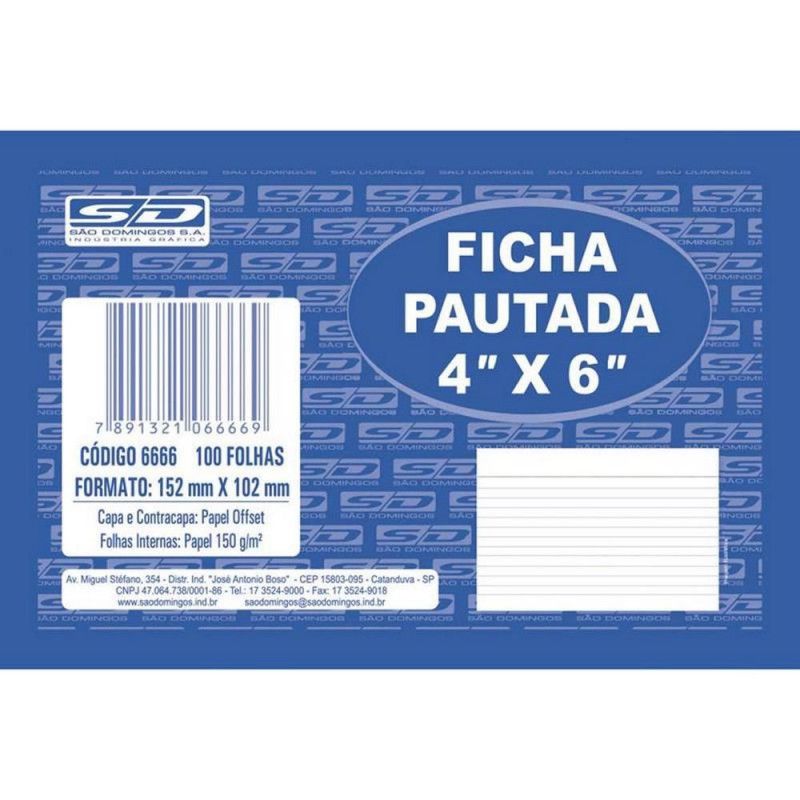 FICHA PAUTADA 4X6 SAO DOMINGOS - REF. 6666 - 1 UNIDADE