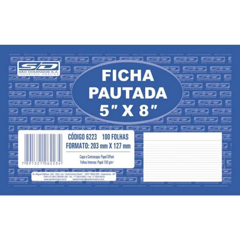 FICHA PAUTADA 5X8 SAO DOMINGOS - REF. 6223 - 1 UNIDADE