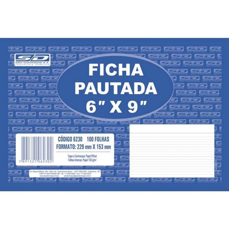 FICHA PAUTADA 6X9 SAO DOMINGOS - REF. 6230 - 1 UNIDADE