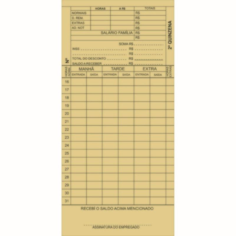 CARTAO DE PONTO MENSAL SAO DOMINGO - REF. 6295 - PACOTE COM 100 UNIDADES