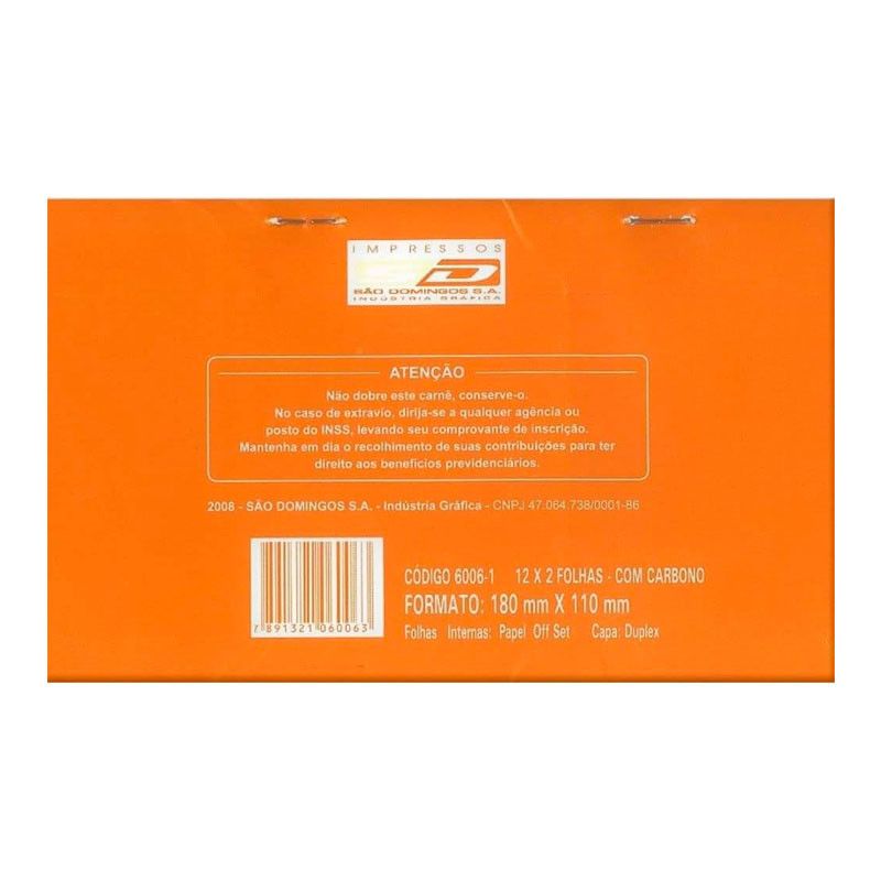 CARNE GPS SAO DOMINGOS - REF. 6006 - PACOTE COM 10 UNIDADES