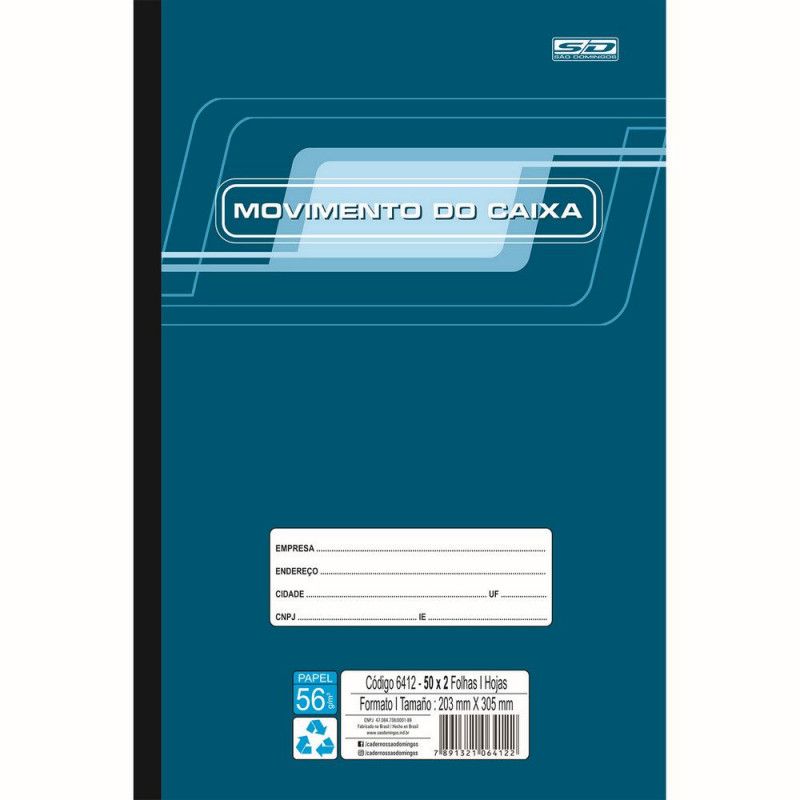 LIVRO MOVIMENTO DO CAIXA CAPA FLEXIVEL OFICIO 100 FOLHAS SAO DOMINGOS - REF. 6412 - PACOTE COM 10 UNIDADES