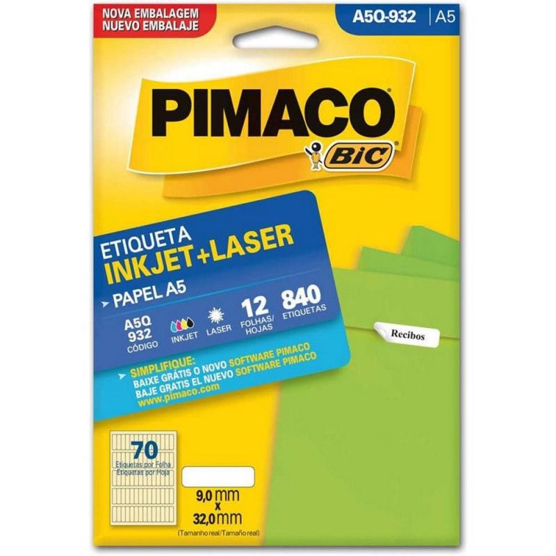 ETIQUETA A5Q- 932 12 FOLHAS PIMACO - REF. A5Q-932 - 1 UNIDADE