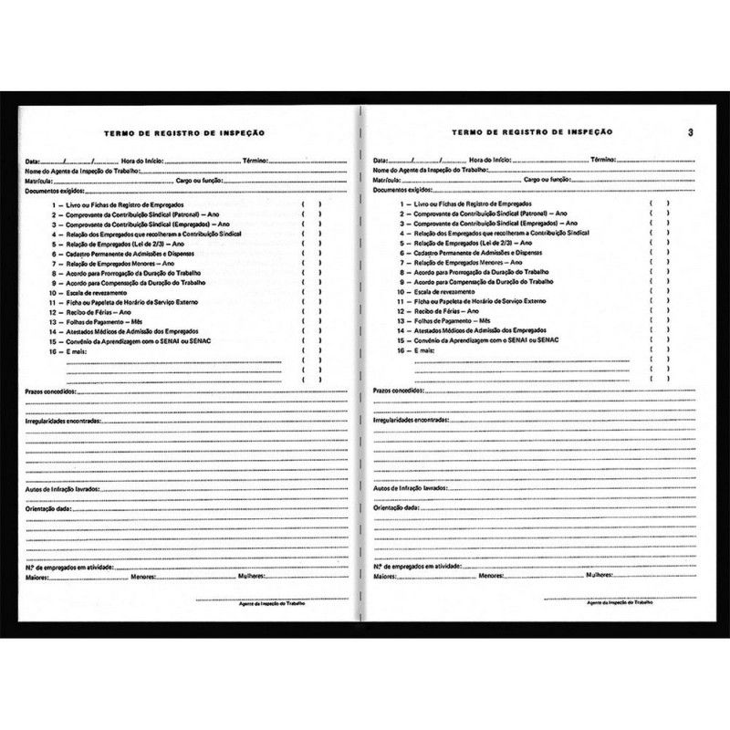LIVRO DE REGISTRO INSPECAO DO TRABALHO 50 FOLHAS SAO DOMINGOS - REF. 5478 - 1 UNIDADE
