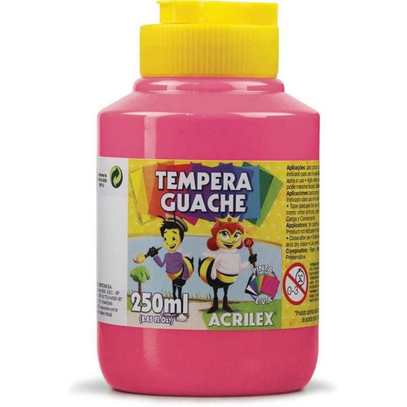 TINTA GUACHE 250ML ROSA ACRILEX - REF. 537 - PACOTE COM 3 UNIDADES