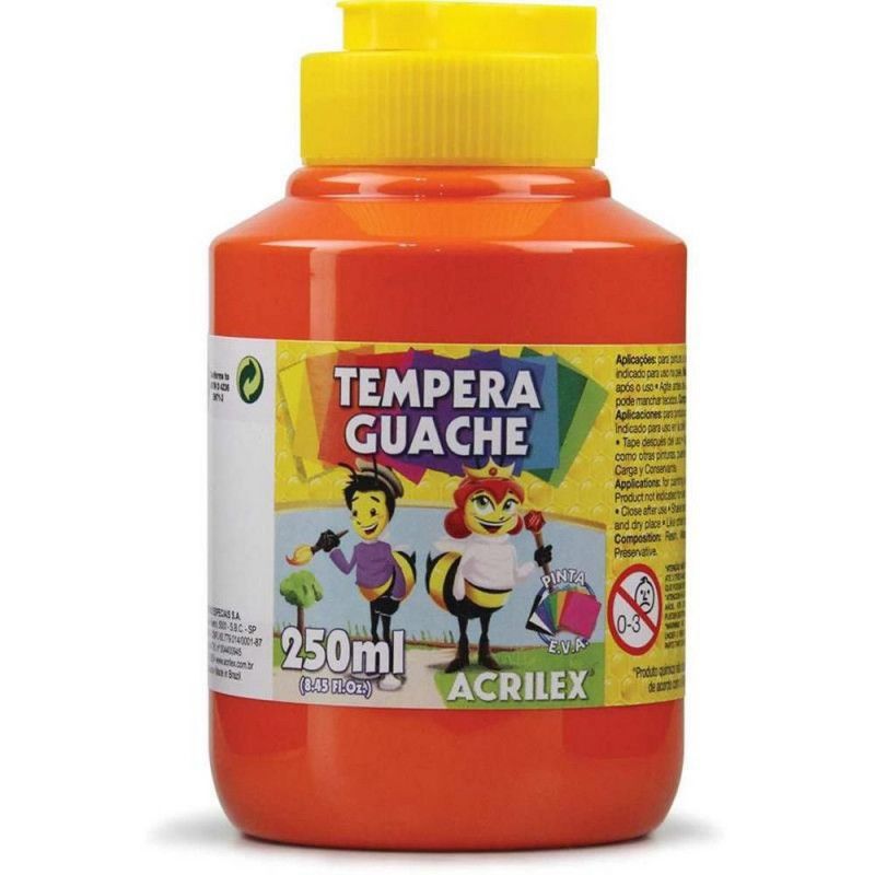 TINTA GUACHE 250ML VERMELHO FOGO ACRILEX - REF. 507 - PACOTE COM 3 UNIDADES