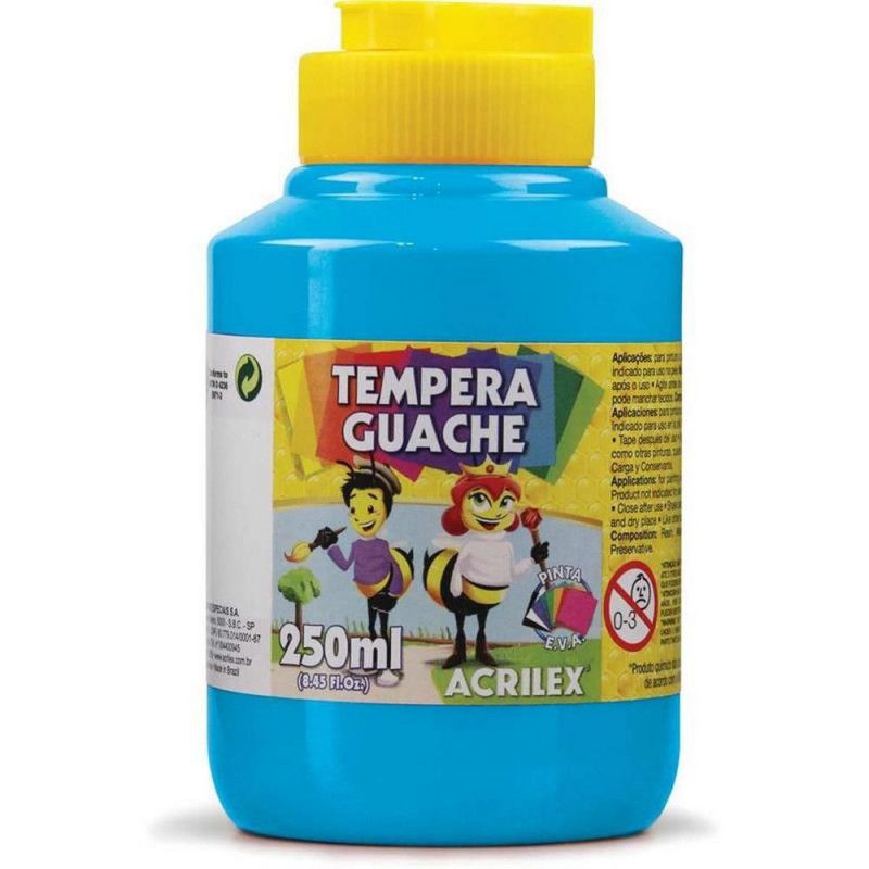TINTA GUACHE 250ML AZUL CELESTE ACRILEX - REF. 503 - PACOTE COM 3 UNIDADES
