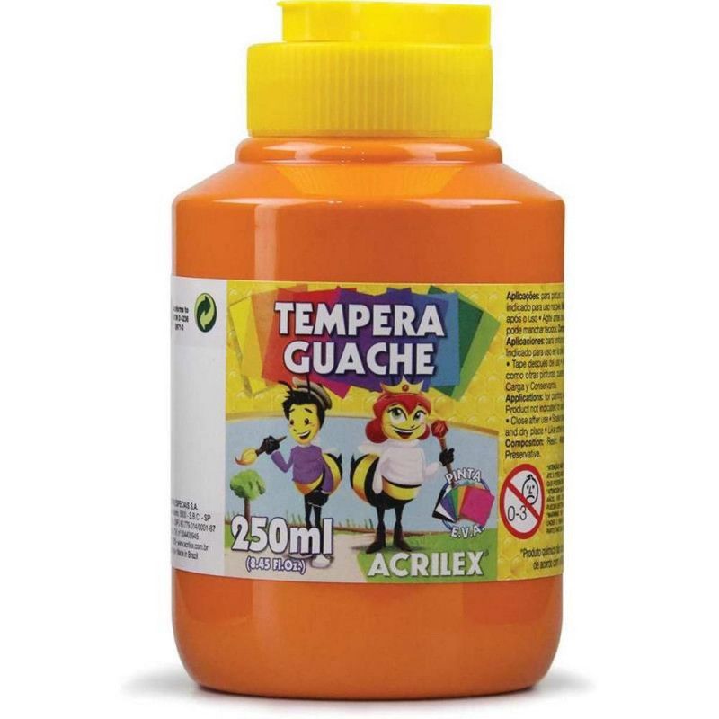 TINTA GUACHE 250ML LARANJA ACRILEX - REF. 517 - PACOTE COM 3 UNIDADES