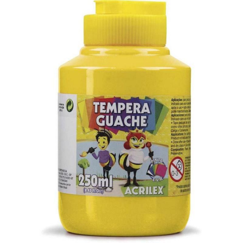 TINTA GUACHE 250ML AMARELO OURO ACRILEX -REF.  505 - PACOTE COM 3 UNIDADES